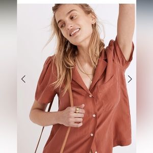 Madewell Silk Puff-Sleeve Camp Shirt